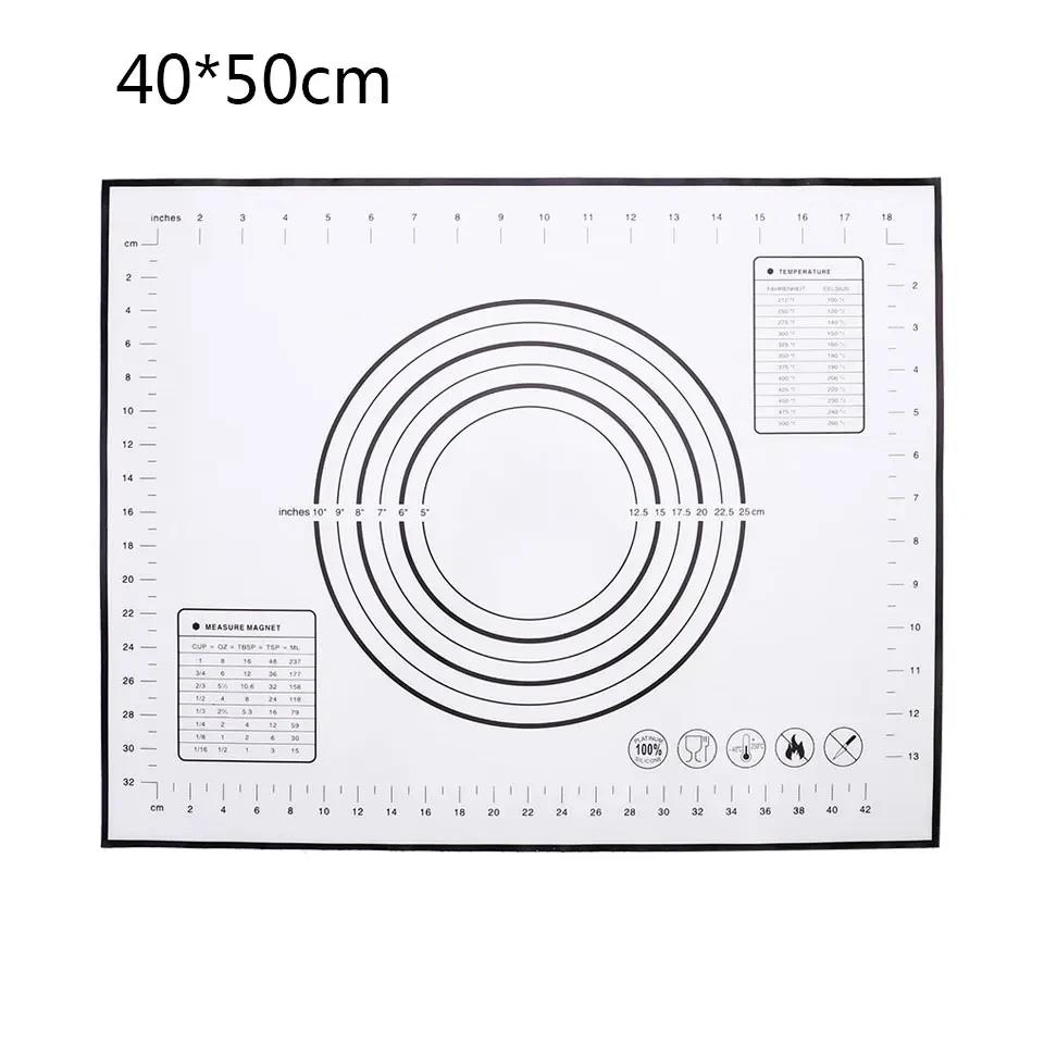 Various Size Silicone Kneading Pad Non-Stick Surface Rolling Dough Mat with Scale Kitchen Cooking Pastry Sheet Oven Liner Bakeware