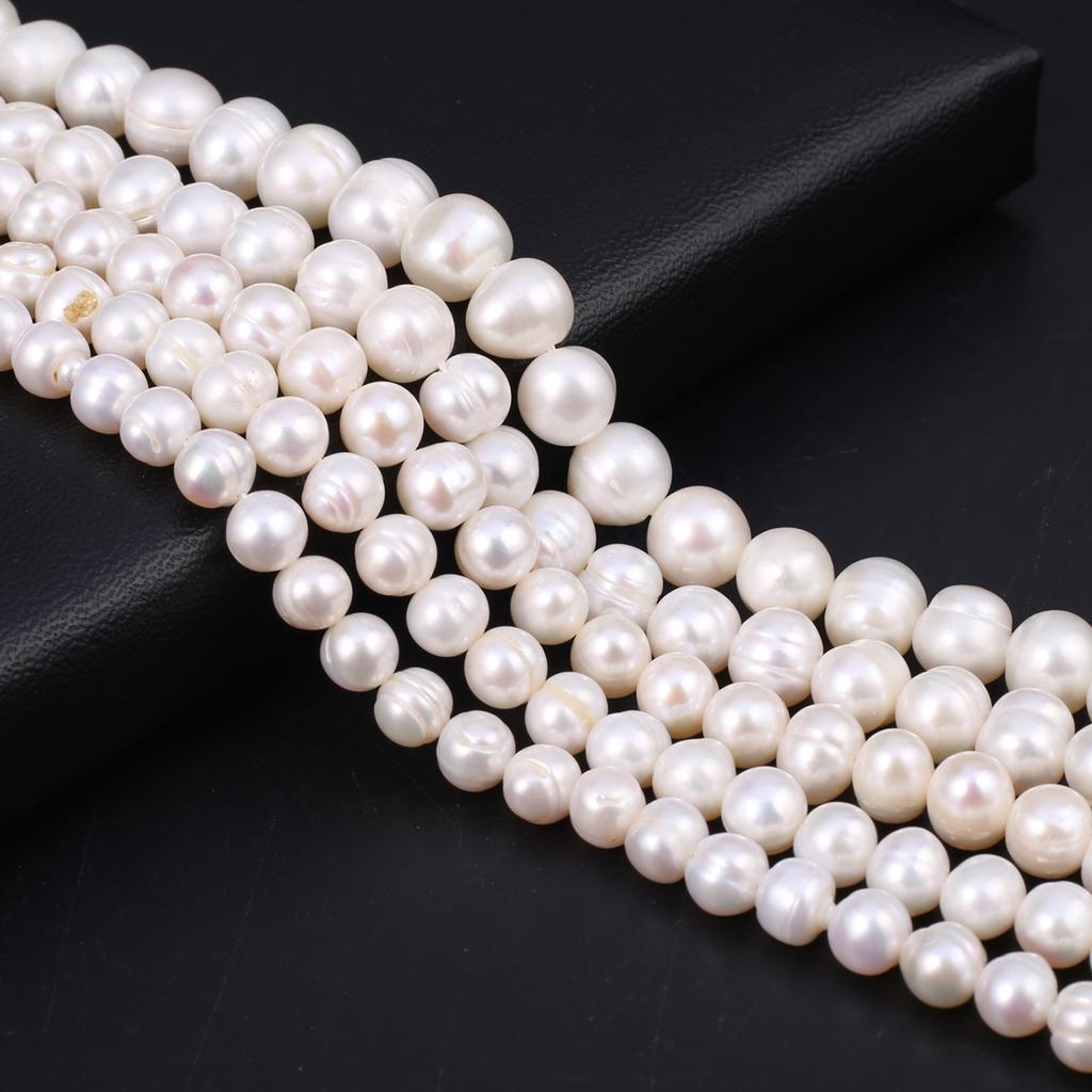 Boho Handmade Near-round Pearl AA White Natural Freshwater Pearls Beads for Jewelry Making DIY Necklace Accessories, Mother's Day Crafts 36cm