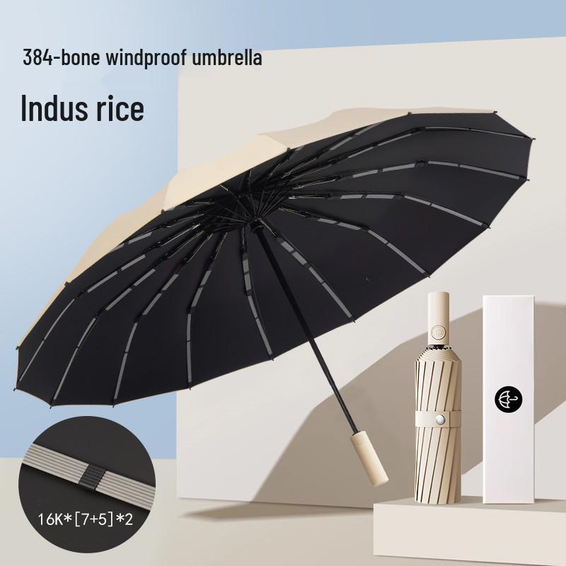 384 Rib Windproof Folding Umbrella - Large, Reinforced & UV Protective for Men & Women