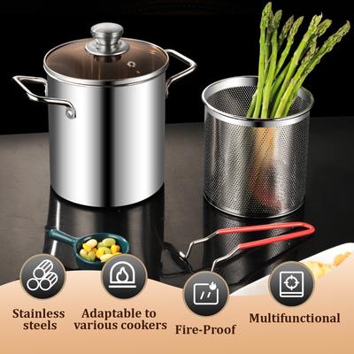 Deep Fryer Pot 304 Stainless Steel Fry Pot with Basket and Lid Food Grade Deep Fryer Multifunctional Deep Frying Pot for Frying