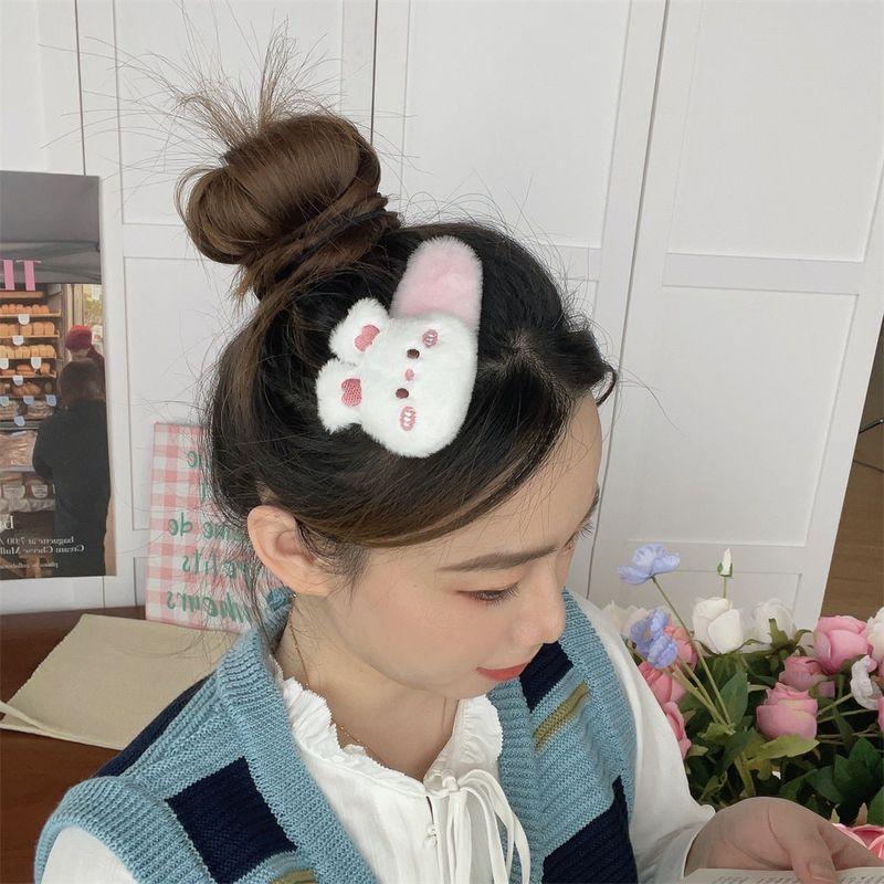 1pc Plush cartoon little bear bunny big BB clip cute autumn and winter sweet edge clip furry hair accessory hair