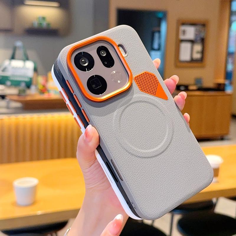 Etui do Oppo Find X9 i Oppo Find X9 Pro Pomarańczowe z otworem wentylacyjnym Pierścień magnetyczny do przyczepienia Podniesiona osłona obiektywu Ochronna osłona aparatu