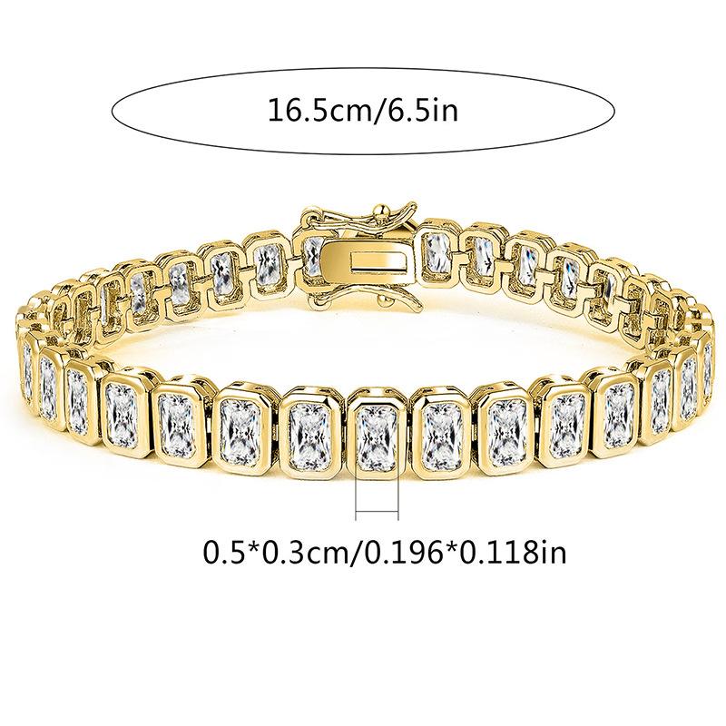 

European and American square full diamond zircon tennis chain men s and women s high-end bracelet hip-hop bracelet jewelry 6.5 золотий