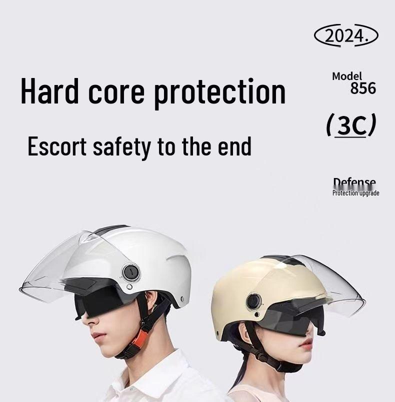 Durable Dual-Lens Motorcycle Half Helmet for Men & Women – Breathable, Sun-Protected, All-Season Safety