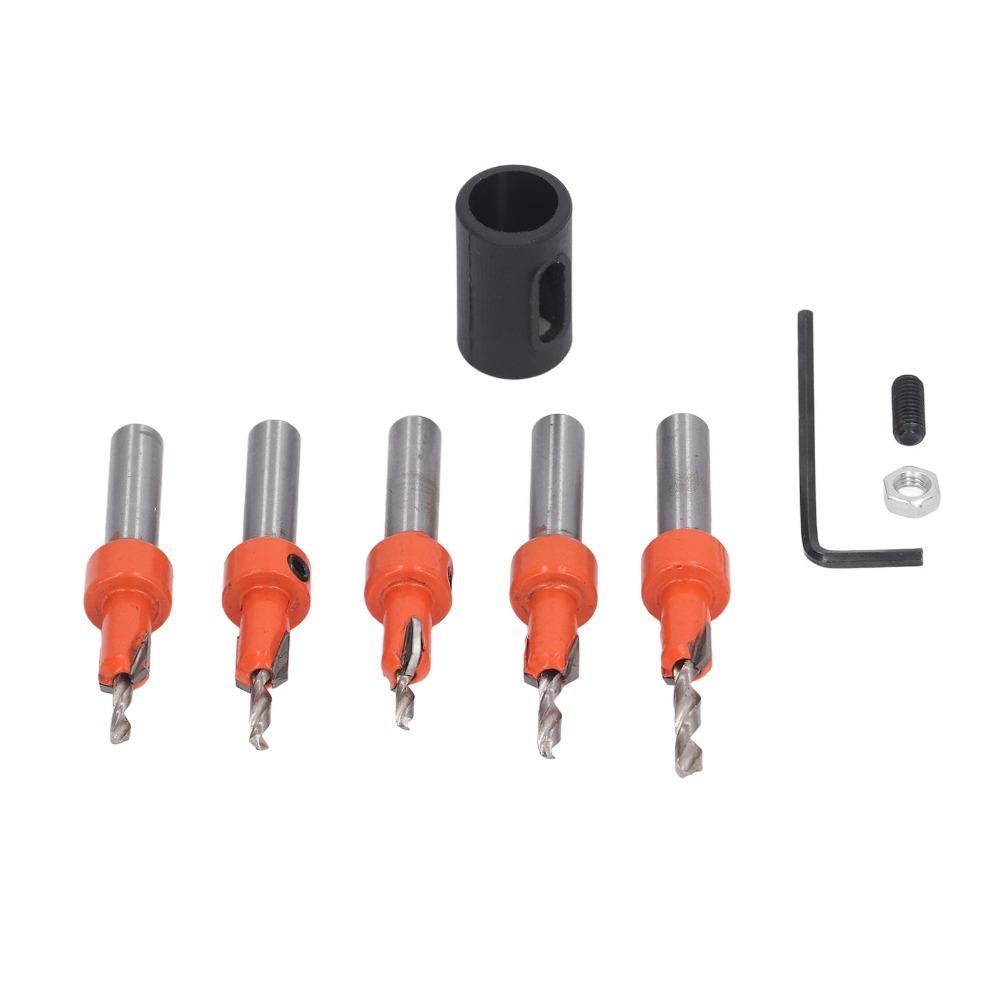 5pcs High Carbon Steel Countersink Drill Bit Set Round Shank Chamfering Drill Bit  For Woodworking