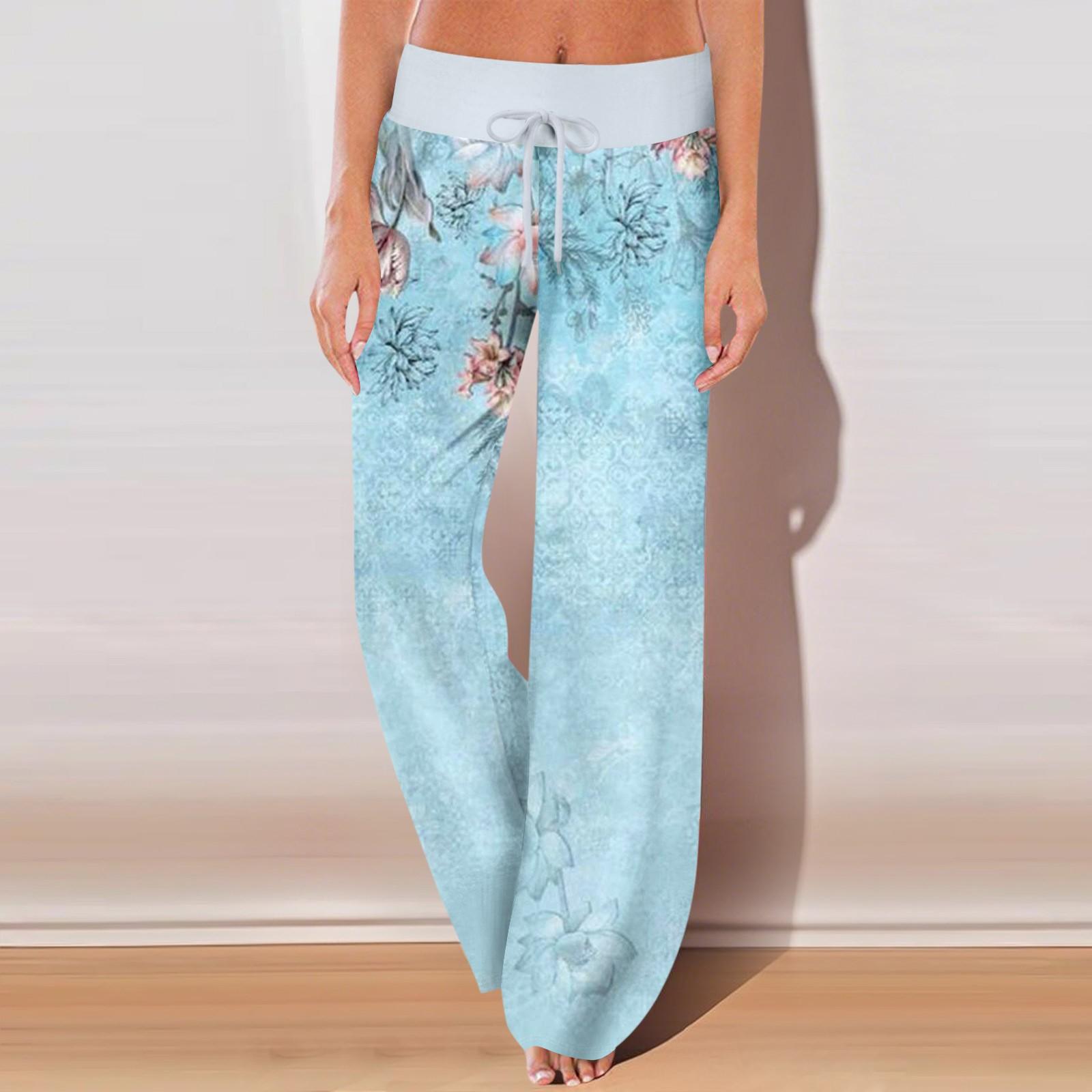 

Женские повседневные спортивные брюки с винтажным принтом, пижамные брюки с карманами XL светло-синий