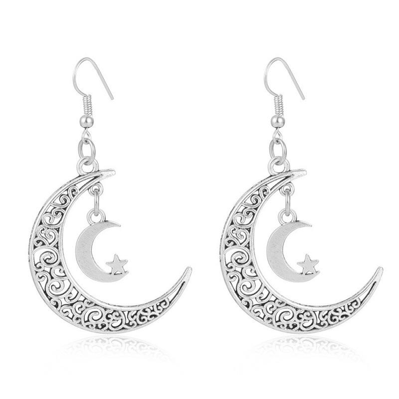 European  American Retro Hollow Crescent Moon Alloy Earrings