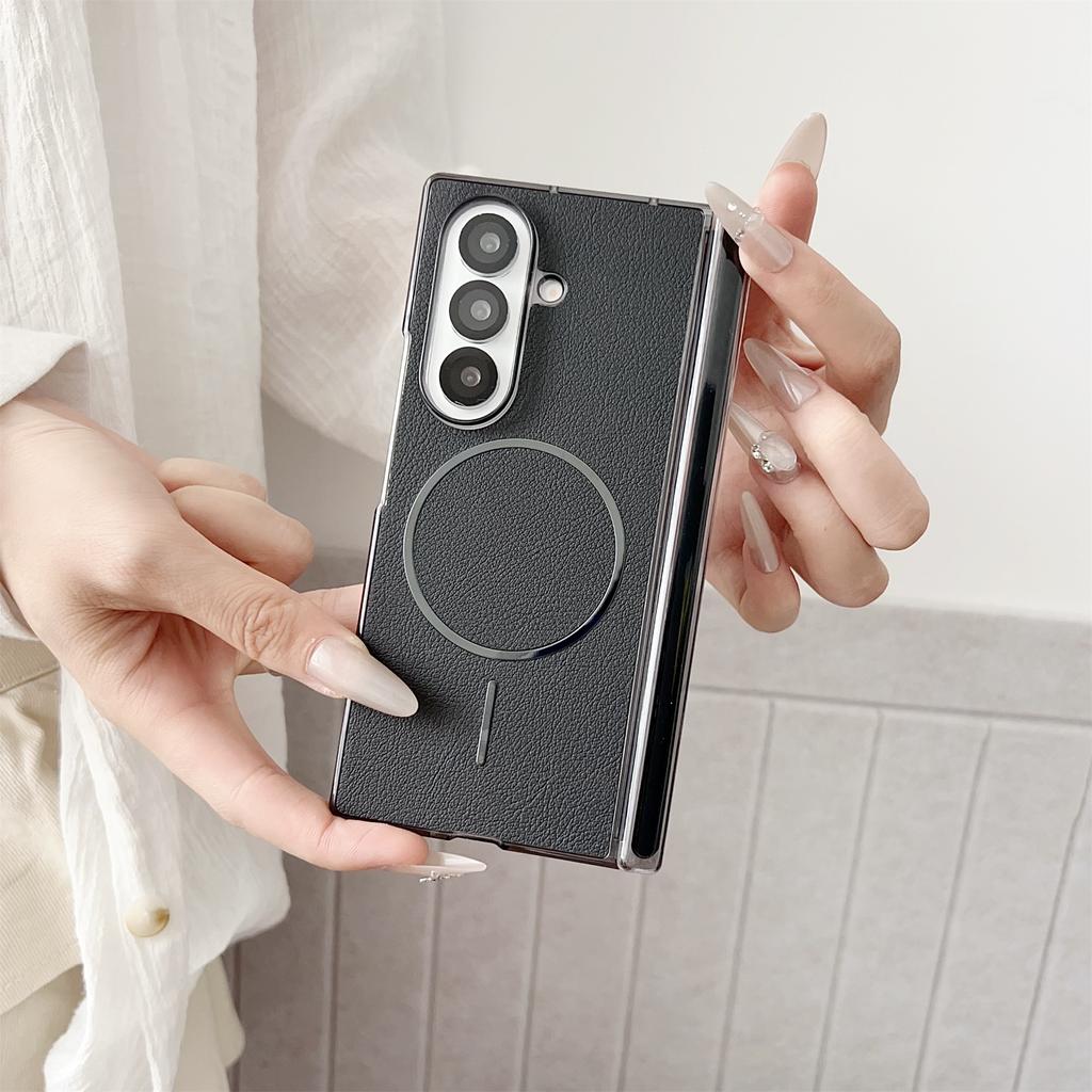 For Samsung Galaxy Z Fold7 5G Phone Case Compatible with MagSafe Leather+PC Protective Cover