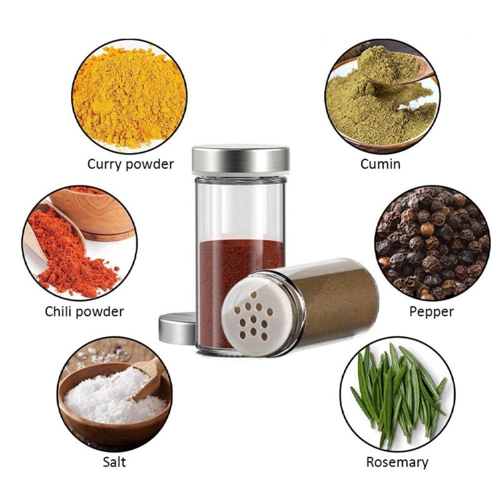 Food Grade Glass Rotating Spice Rack Stainless Steel Seasoning Jar Set Condiment Organization