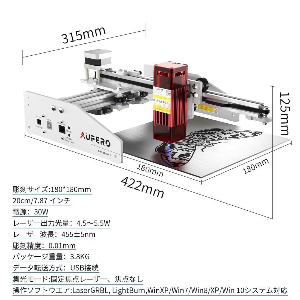 Aufero Lasergravurmaschine Lasergravurmaschine Laserschneidbearbeitungsmaschine Graviermaschine Hohe Ausgangsleistung 5W Ausgang Hohe Stabilität