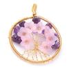 Cherry Blossom Medal Pendant In Amethyst Chips + Chain