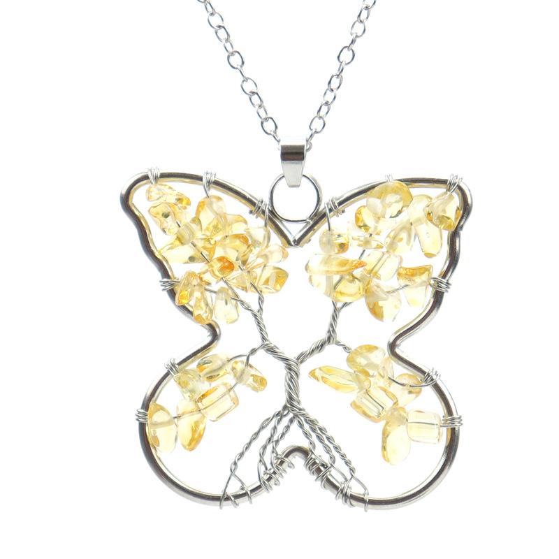 Handmade Wrapped Butterfly Tree Of Life Necklace Gravel Crystal Pendant N76 цитриновый