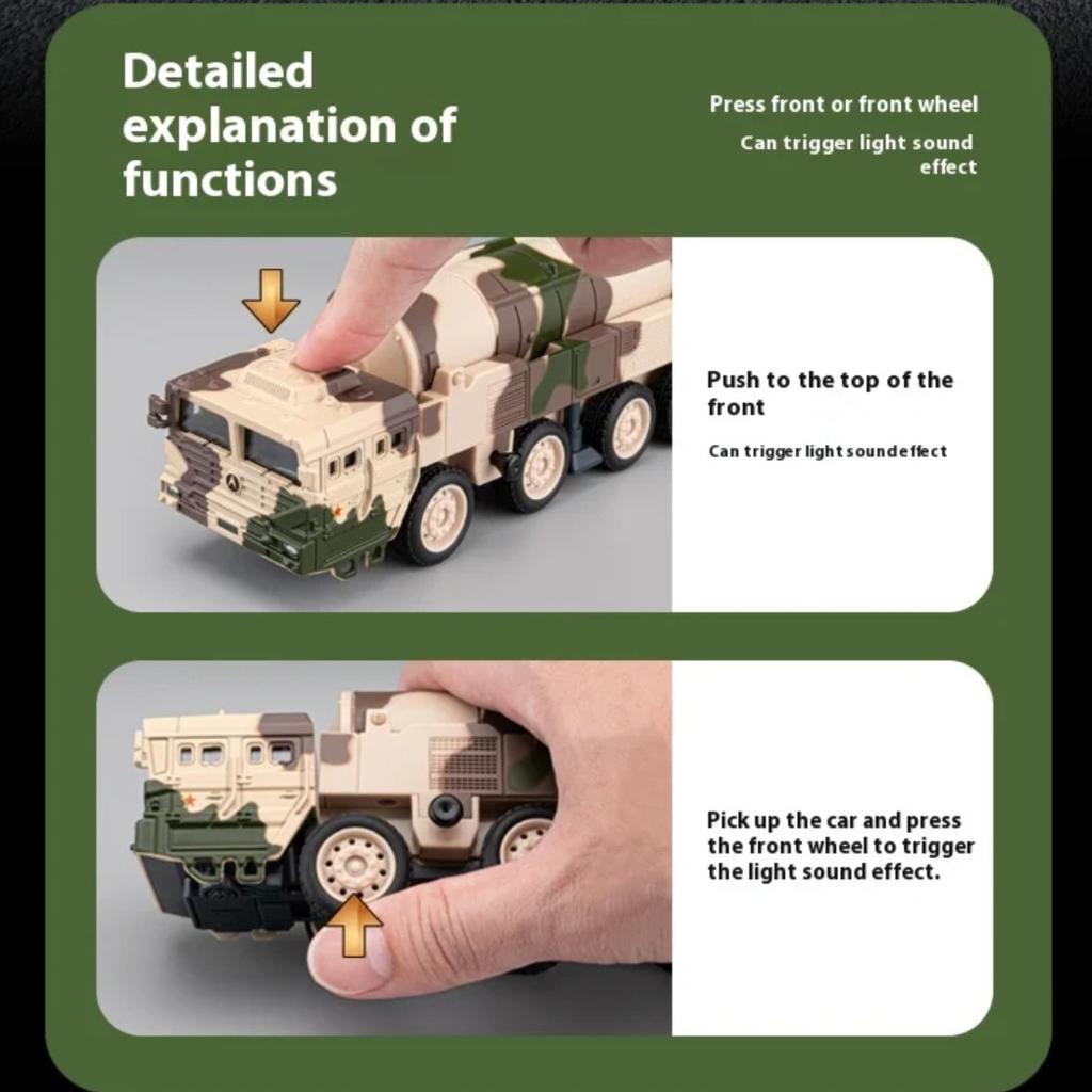 1/50 Scale Kids' Miniature DF-31 Missile Launcher Truck Model with LED Lights - Playful Military Display Toy for Boys & Collectors