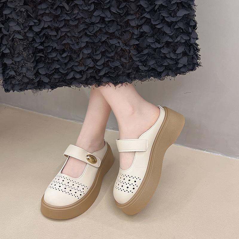 Foreign trade sandals women's 2025 summer new British style casual small leather shoes thick-soled round head comfortable soft-soled mother shoes