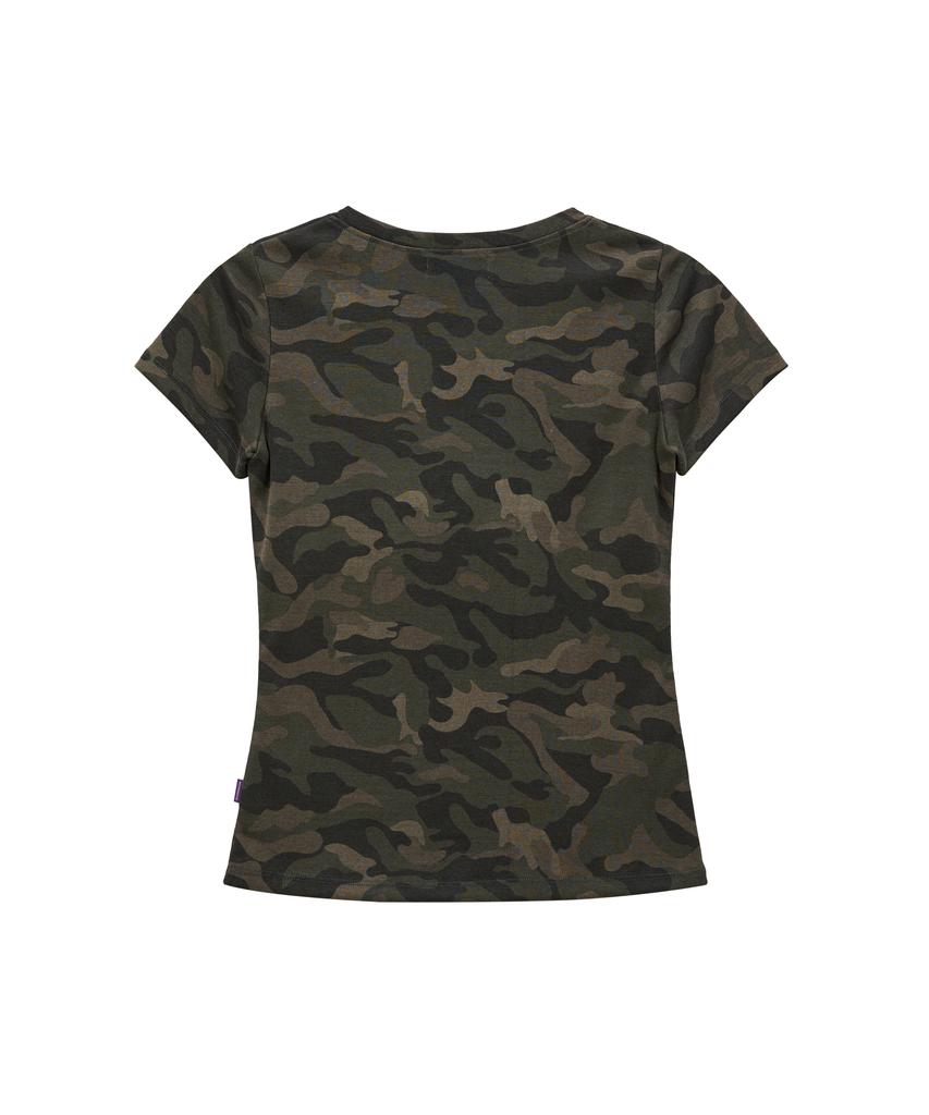 HOODHOOD Stern Logo Camo Henley-Kragen Kurzarm T-Shirt Khaki