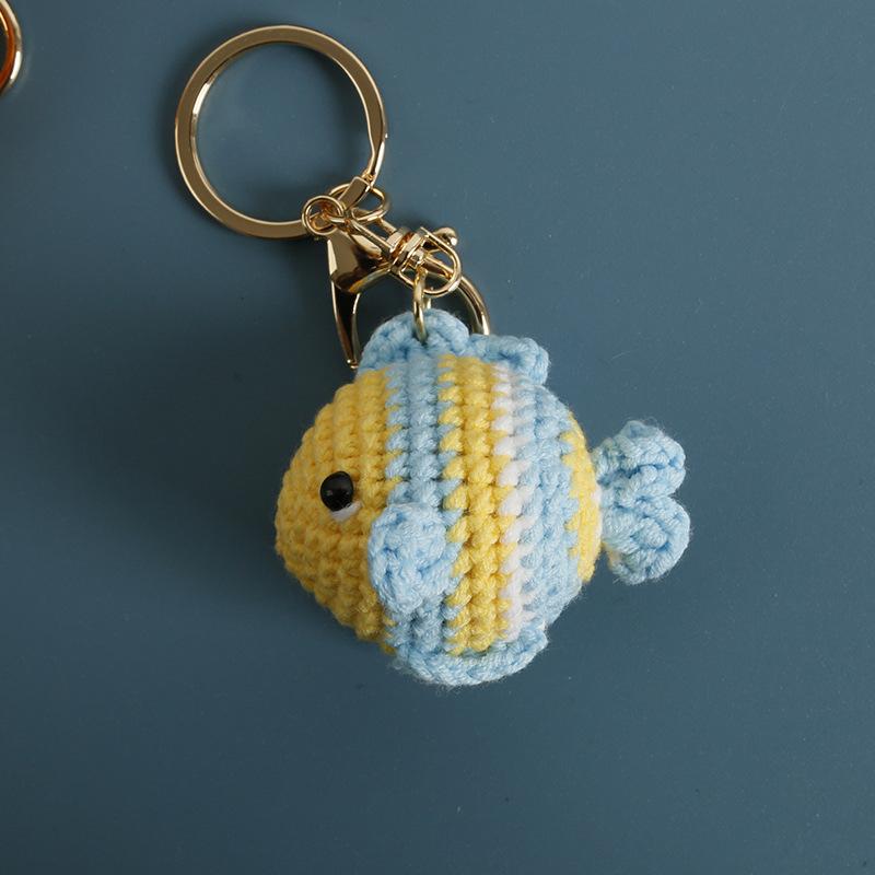Handmaking Crochet Jellyfish Keychain Pendant Creative Ocean Series Crochet Keychain Knitted Cute Clown Fish Keyrings Wholesale