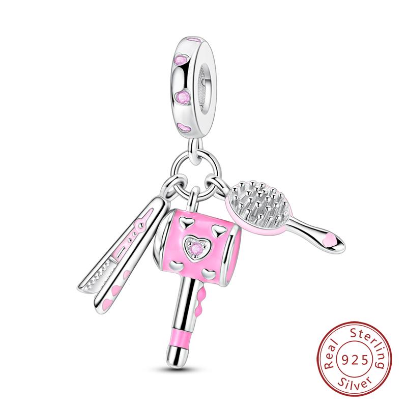 Fit 925 Silver Charms Beads Little Bear Lamb Little Flying Pig Pink Charms For Women DIY Birthday Jewelry Gift