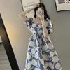 Women's Summer New Fashion Medium and Long High-end Printed Bubble Sleeves Small Versatile Dress