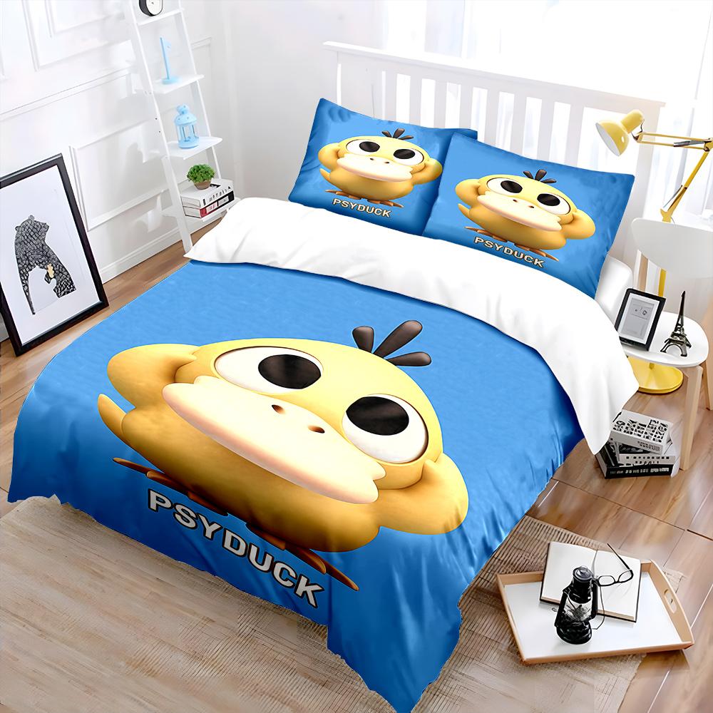 Free Shipping! Cute P-Psyduck Theme Bedding Set 3 Pieces Quilt Cover Pillowcase  Us Twin Adult Bed Cover Bedroom Set Kids Gift