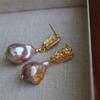 Design New French Retro Medieval Natural Strong Light Purple Baroque Freshwater Pearl Earrings Gold Foil Earrings
