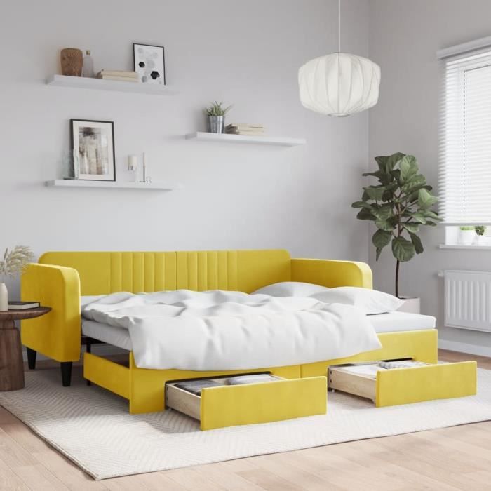 VidaXL Daybed with Trundle and Drawers Yellow 90x200 Cm Velvet 3197116