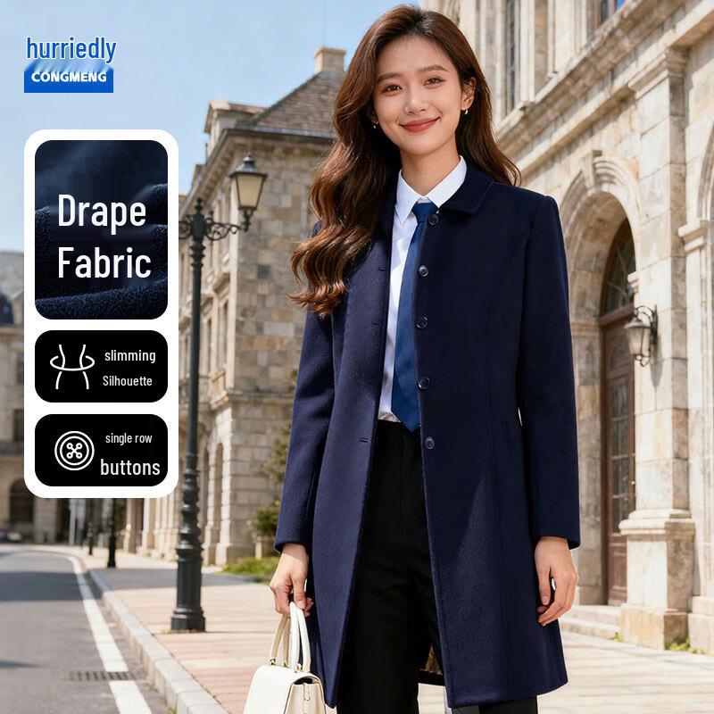 

Women s Korean Style Slim Fit Mid-Length Wool Blend Coat M