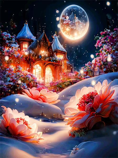 Full Square/round Diy Diamond Painting Moon Castle Home Decor Embroidery Mosaic Winter House Landscape Wall Sticker