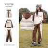 Girls Winter 3-Piece Set Korean Style Padded Vest Thick Fleece Lined Outfit Kids