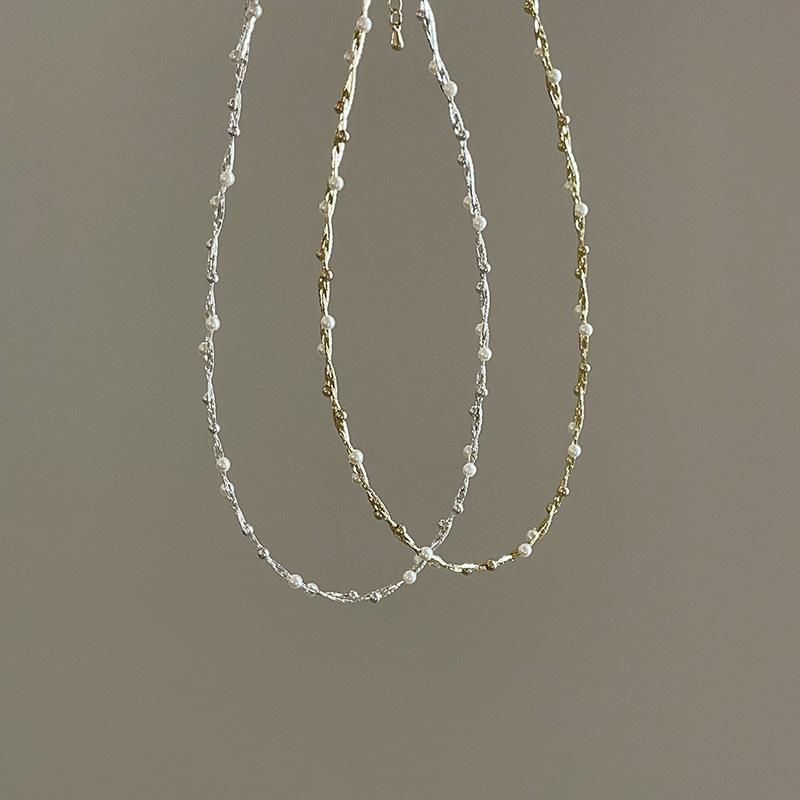 Vintage High-End Perle Metall Gewebt Wickel Halskette Damen Nische Einzigartige Persönlichkeit Mode Halskette Schlüsselbeinkette