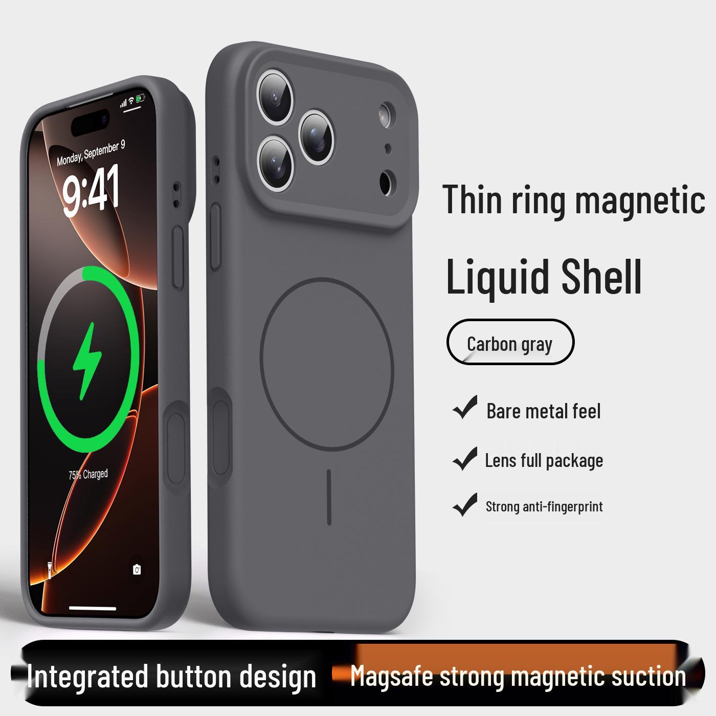 

Liquid Silicone Magnetic Thin Ring Phone Case for iPhone 17 Pro Max - Full Coverage with AI Button Integration iPhone 17