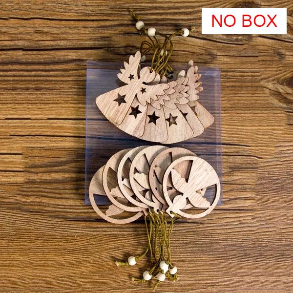12PCS Christmas Wooden Pendants No Box Hallow Star/Angel/Tree Ornaments Home Christmas Tree Hanging Decoration Kids Gift Supply