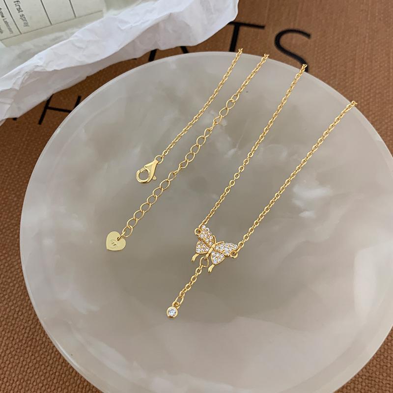 Pearl Butterfly Necklace Female Design Sense High Sense Does Not Fade Accessories Collarbone Chain Tide