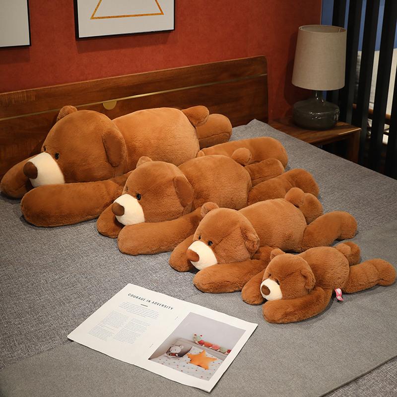 50cm-120cm Lying Bear Plush Toys Soft Sleep Pillow Cartoon Animal Bear Stuffed Doll Classic Birthday Gifts