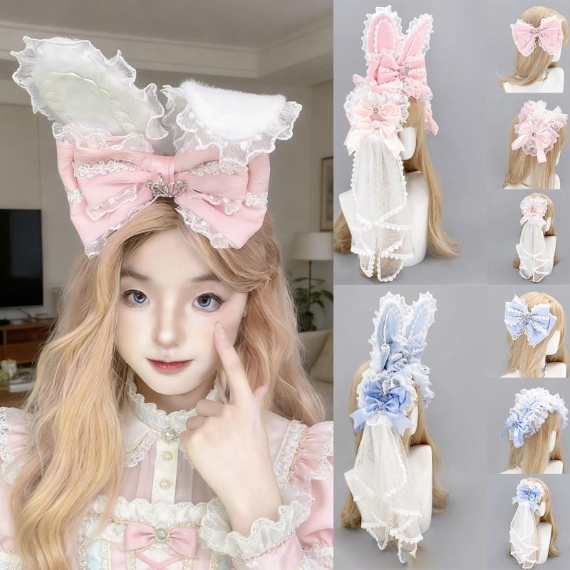 Elegant Ribbon Hair Clip Headpiece With Lace Ruffle Trim Design For Women And Girl Anime Event Gathering Hair Ornament