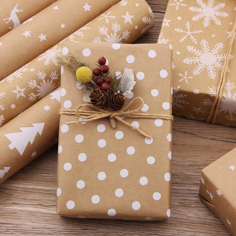 300x43cm Christmas Gift Wrapping Packing Paper Snowflake Tree Elk Pattern Retro Kraft Craft Paper Wedding Birthday Party Decor