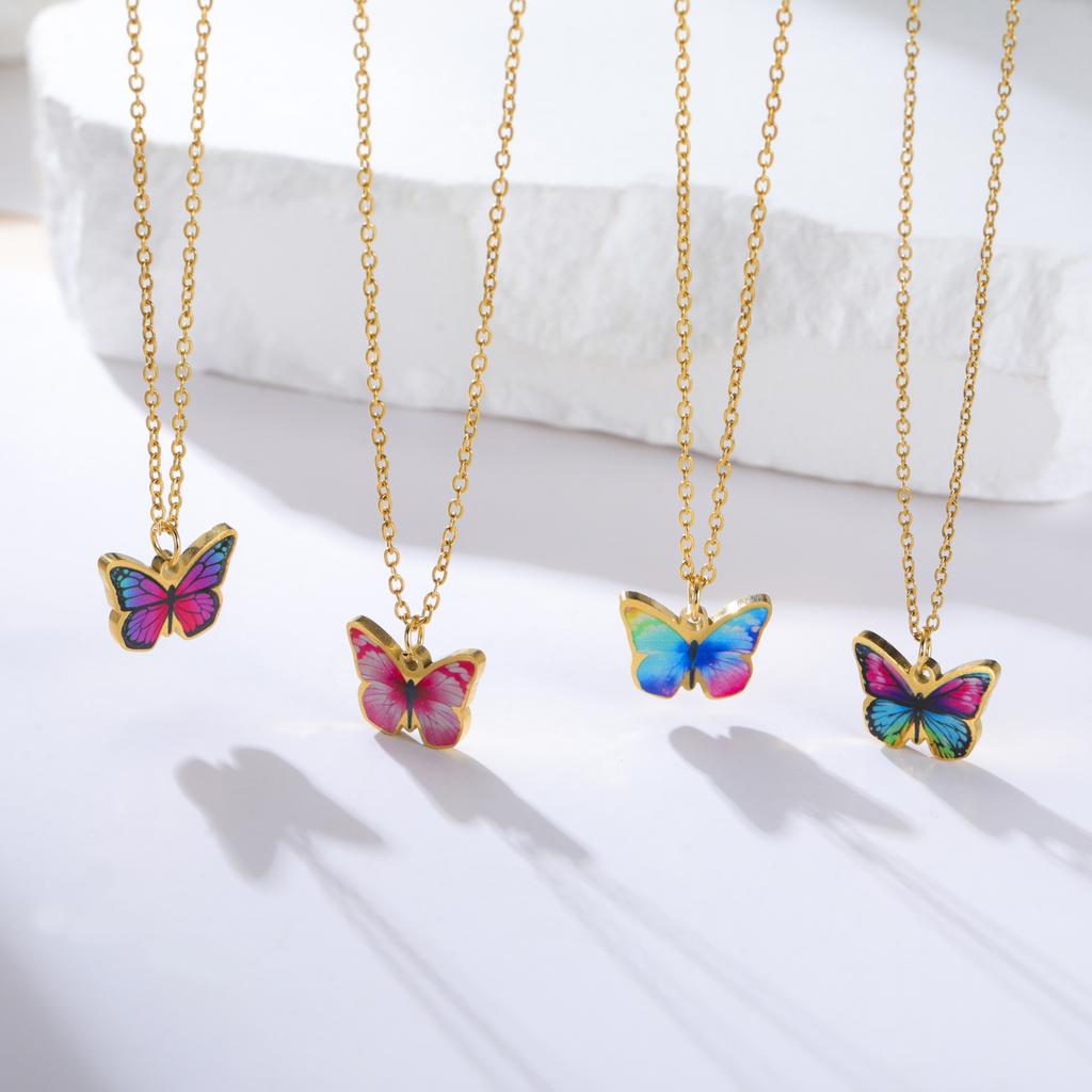 Teamer Colorful Butterfly Necklace For Women Girls Gold Color Stainless Steel Birthday Fashion Jewelry Gift Wholesale 2026 New