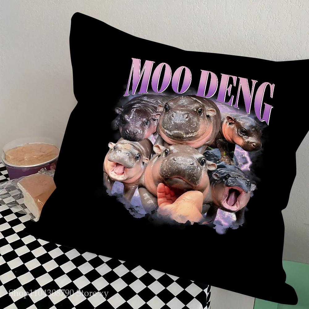 Baby Hippo Moo Deng Pillow Case Square Pillow Bedroom Sofa Leisure Comfort Cushion Car Living Room Home Decoration