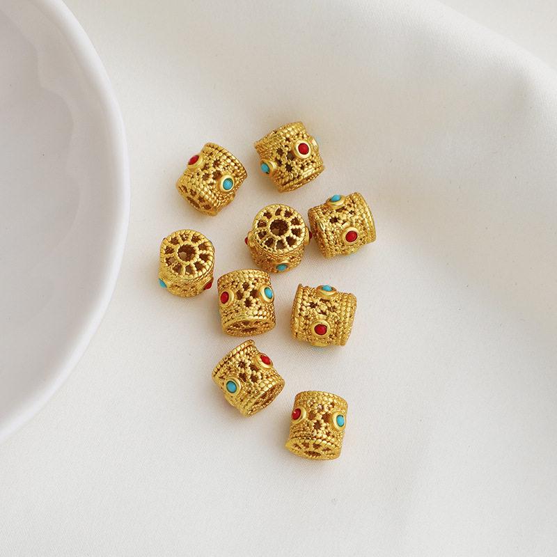 Gold-Plated Red Turquoise Beads for DIY Jewelry