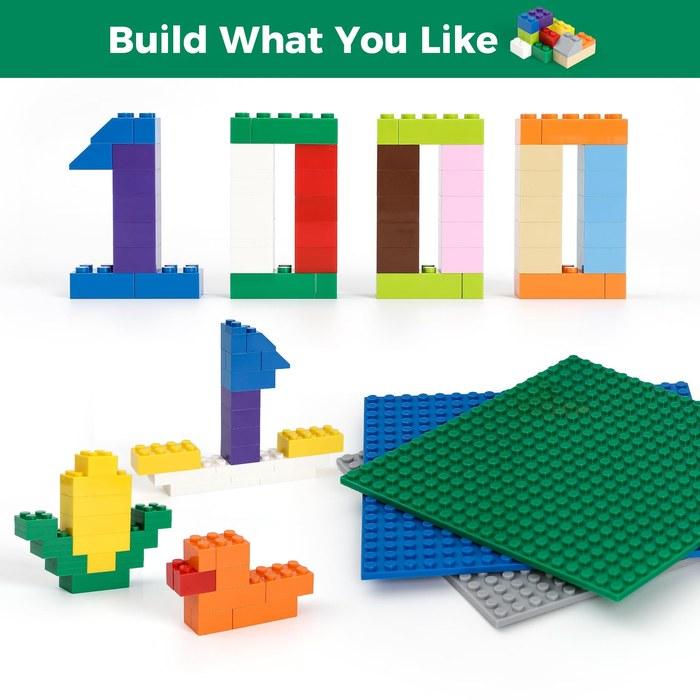 Classic Block Toy Set 1000-Piece Major Brand Compatible Includes 3 20x20 Baseplates Expansion Set 10 Colors, 12 Shapes Ages 6+