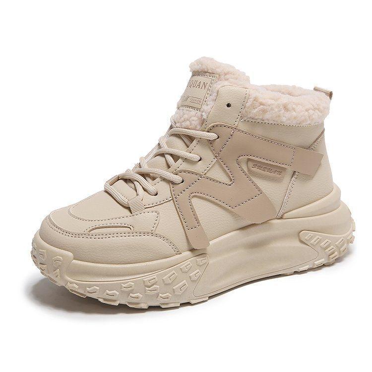 

Женские зимние ботинки с высоким верхом - Универсальные, Теплые, На толстой подошве, Хлопковые, Кроссовки, увеличивающие рост 35 (Size up one size)