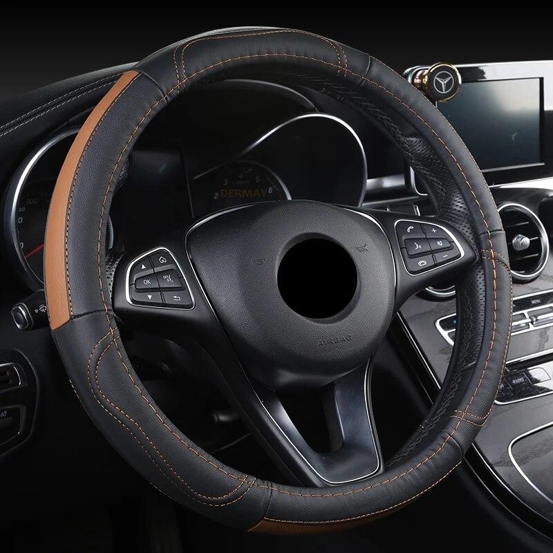 

Чехол на руль DERMAY из натуральной кожи для Renault Ford Bmw Lada Opel VW Fiat Mazda Toyota Kia 37-38 см автомобильный руль
