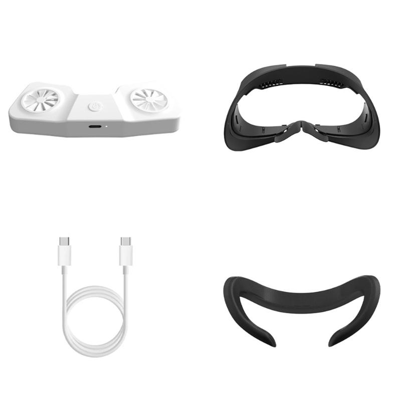 Ice Spong/PU Leather Face Cushion Breathable Cover Virtual Reality Headset Cooling Fan Interface & Adjustable Lens Guard