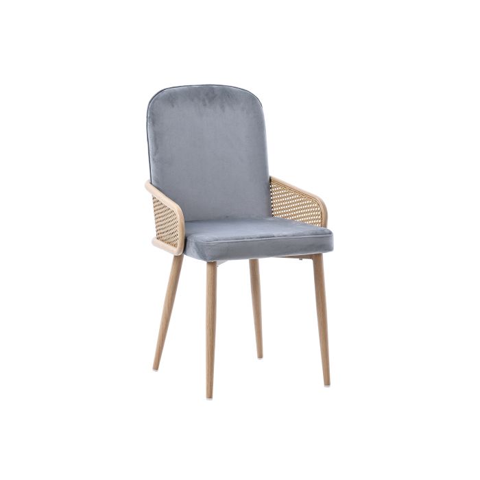 Chaise de salle à manger - MUVOE - Lot de 2 - Velours gris - Design rotin - Pieds en métal
