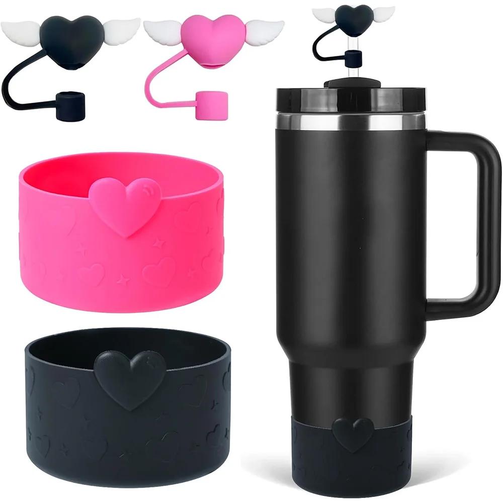 4pcs Heart Cup Accessories Set for Stanley 30oz 40oz Tumbler Cup, Including 2Pcs Cute Straw Cover Caps 10mm Straw Toppers