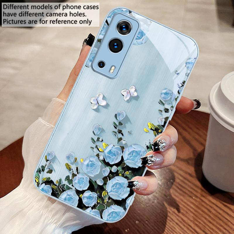 Rose Butterfly Rose Purple For Vivo Y76 16 55 V29 Lite 5G 25 23 30 IQOO Z9X 12 Pro Neo X200 100 90 60 Tempered Glass Phone Case