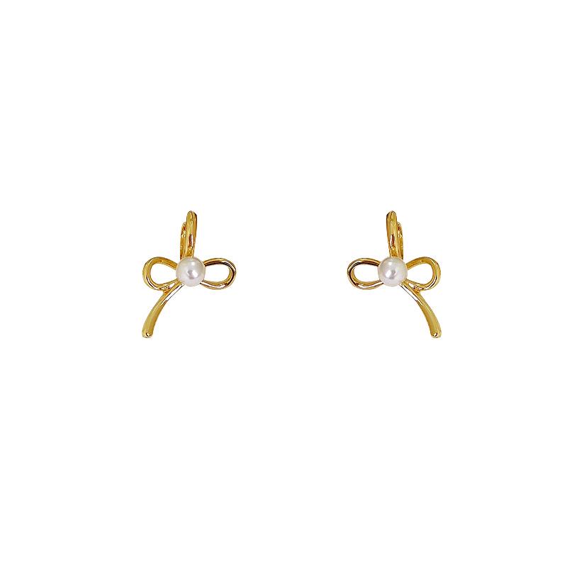 Pearl Bow Ballet Ear Cuffs: Elegant, Retro-Inspired Earrings for Women