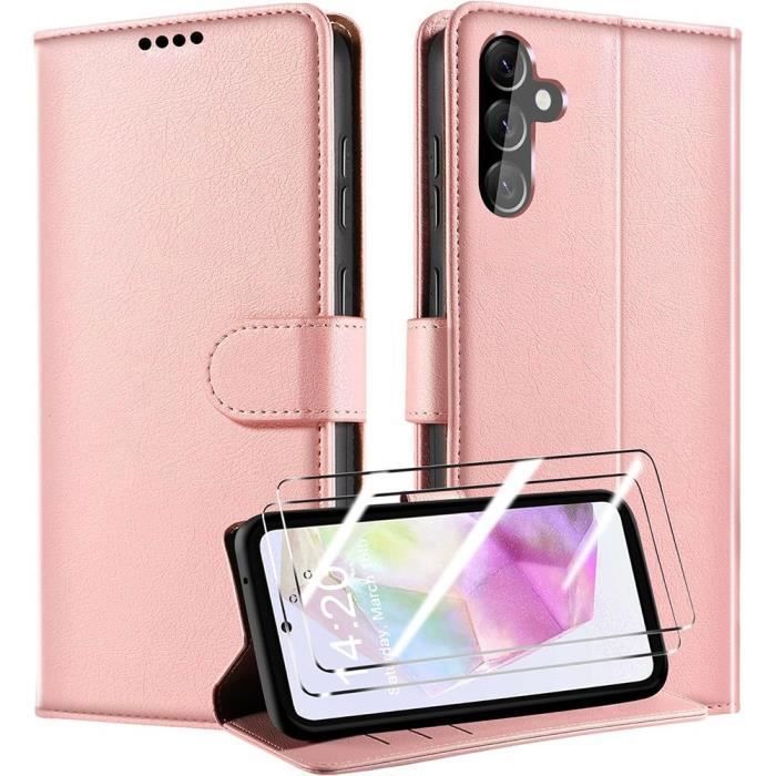 Coque de protection - BOOLING - Samsung Galaxy A35 5G - Cuir PU et TPU - Rose - Antichoc