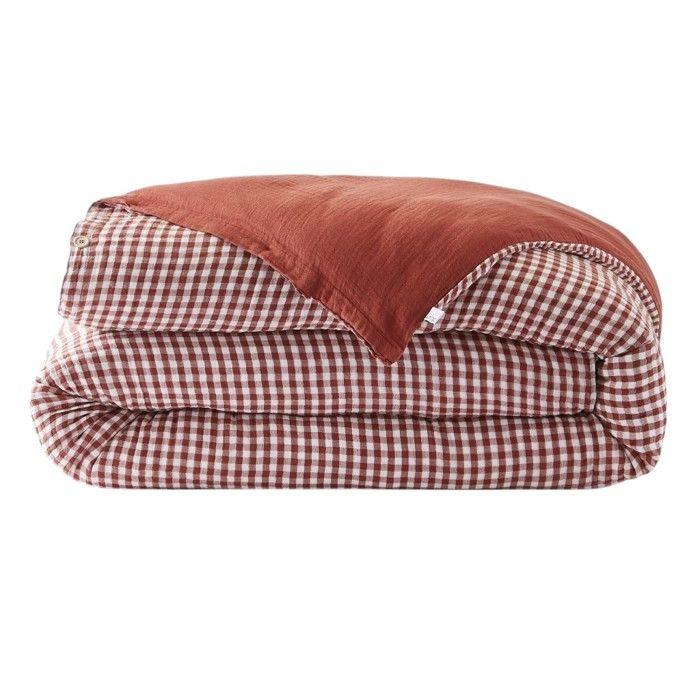 Housse de couette gaze de coton reversible Vickie 140 x 200 cm terracotta