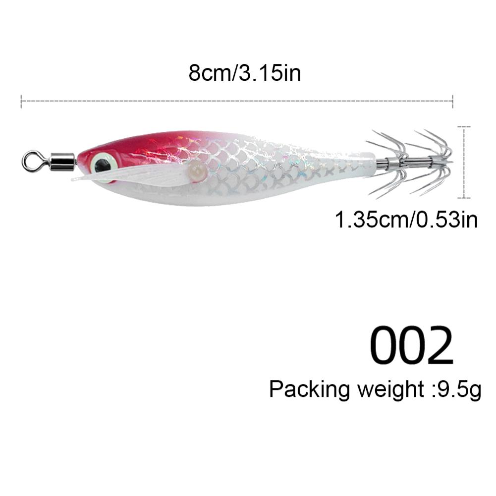 1-5 peças Camarão de Madeira 9,5g Horizontal Laser Luminoso Flutuante Isca Egi Jigging para Lula Gancho de Camarão Iscas para Pesca de Polvo Lula