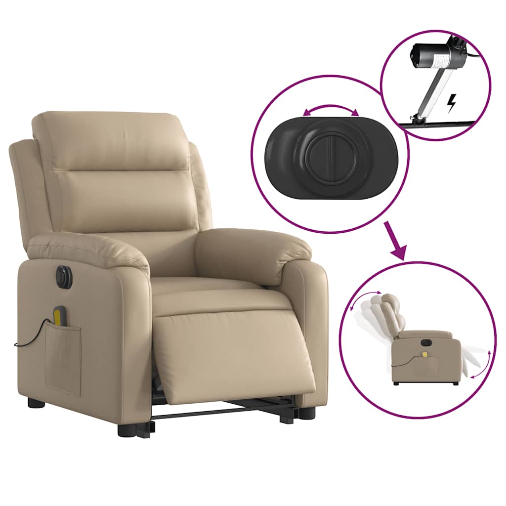 Recliner Chair with Lift Function Electric Cappuccino Faux Leather